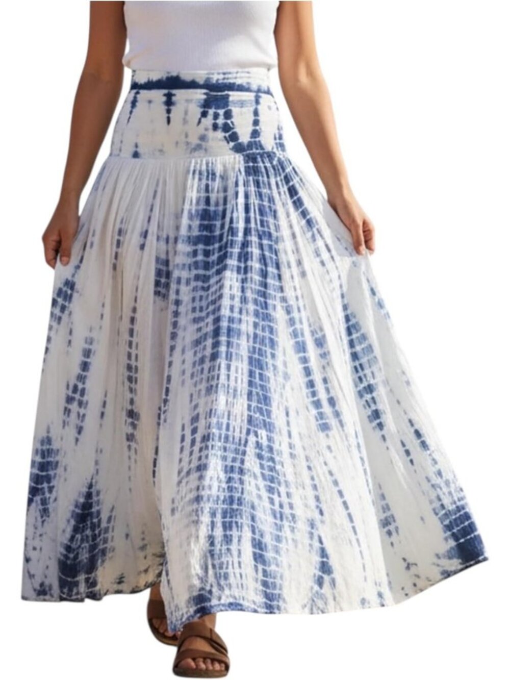 Boho Tie Dye Maxi Skirt for Women - High Waist A-Line Long Flowy Fashion Skirt